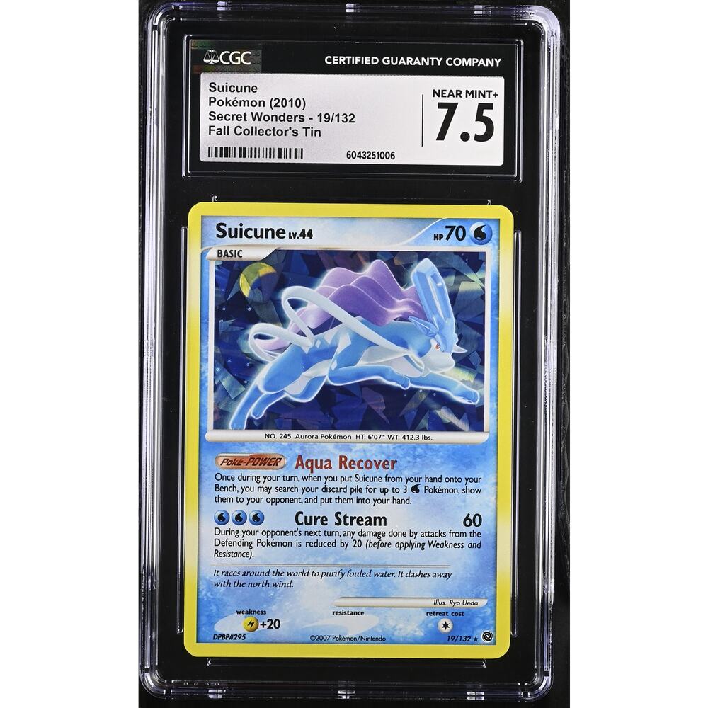 CGC 7.5 NEAR MINT+ Suicune 19/132 Secret Wonders Fall Collectors Tin Cracked Ice
